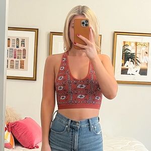 Free People Movement Razorback Crop / Bra (Coral & Light Blue Floral Print)